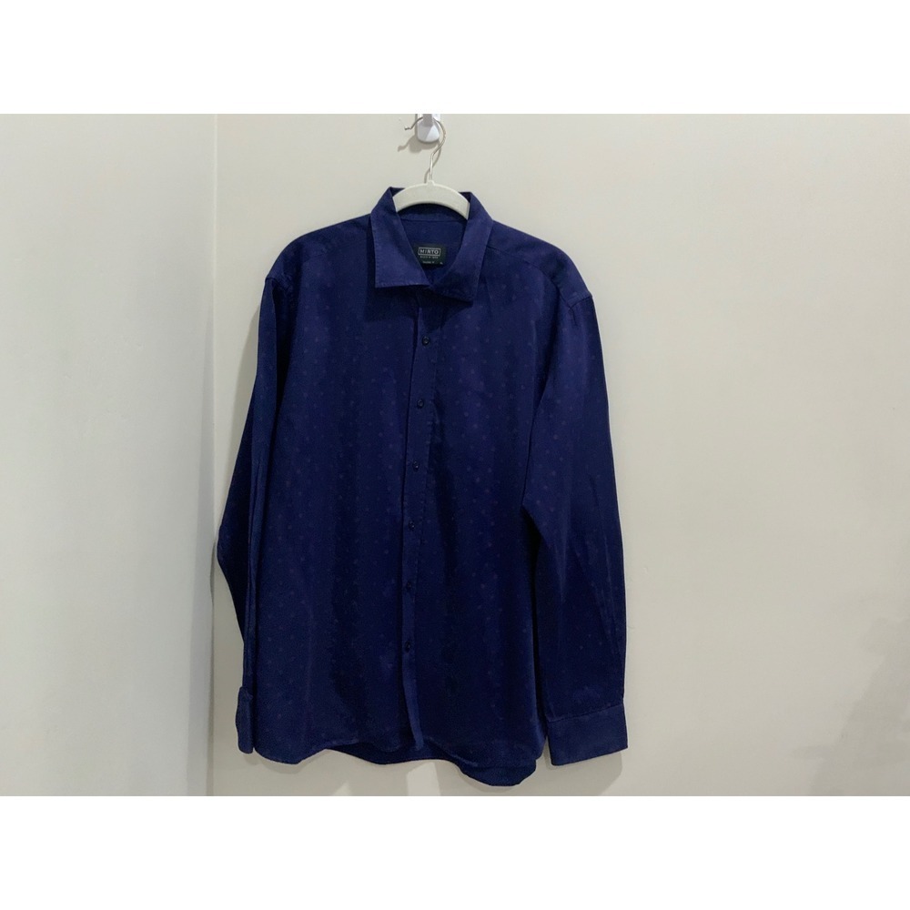 Mirto Madrid 1956 Mens XXL Tailored Fit Navy Blue Dotted Button Down Shirt